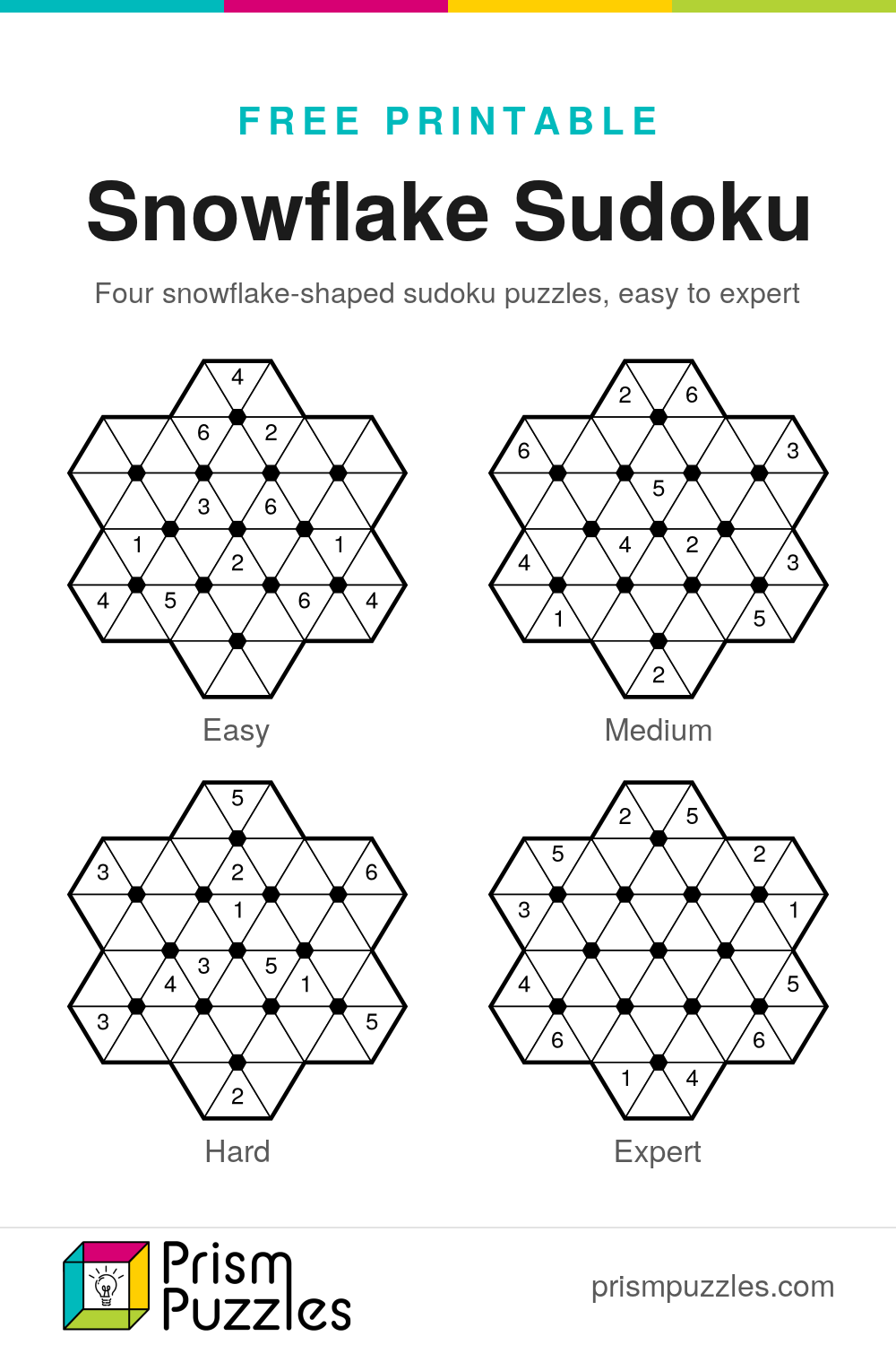 Puzzils Free Printable Snowflake Sudoku Puzzles, Pack 1 | Prism Puzzles